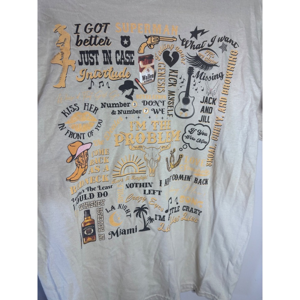 Morgan Wallen Im The Problem Song Lyric Graphic T-Shirt Sand Beige Medium - Picture 5 of 6